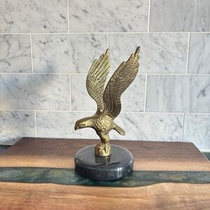 Vintage 7” Brass Eagle in Flight on Marble Base
